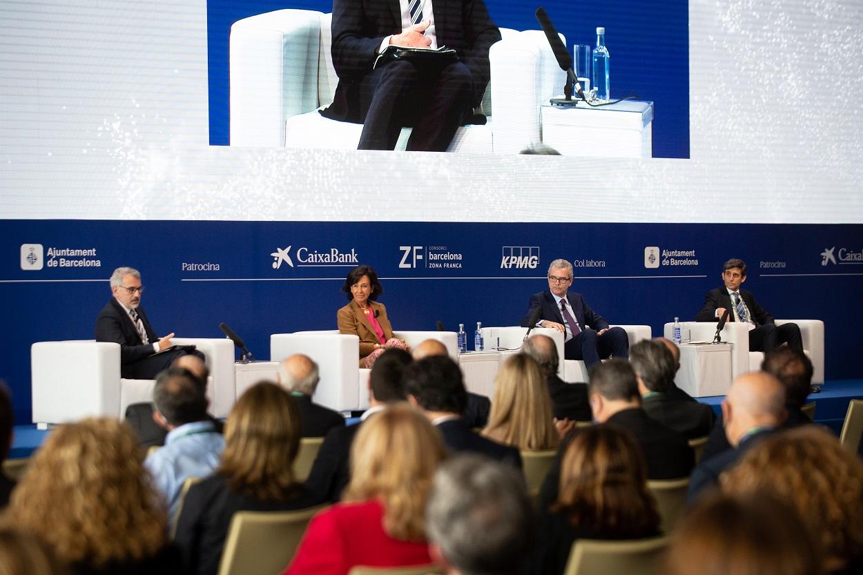 Marc Puig (Cercle d'Economia), José M. Álvarez Pallete (Telefónica), Ana Botín (Banco Santander) y Pablo Isla (Inditex) en la Reunión del Círculo de Economía. Europa Press