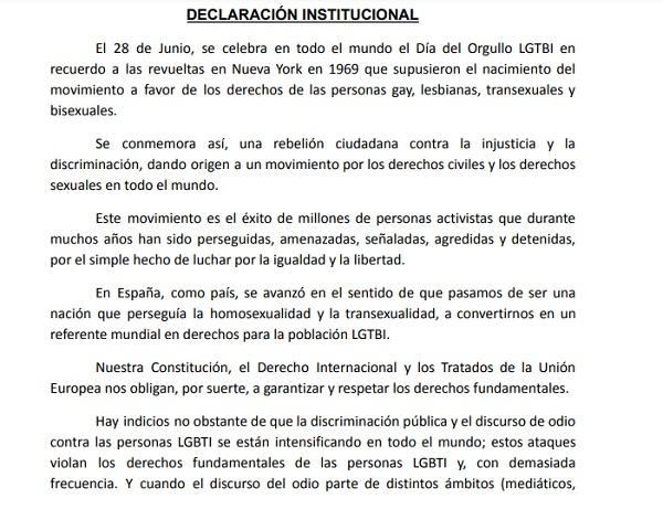 Fragmento de la declaración institucional del Gobierno de Murcia