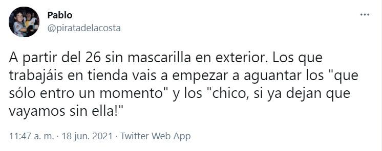 El tuit sobre las mascarillas que se ha vuelto viral - @piratadelacosta El tuit sobre las mascarillas que se ha vuelto viral - @piratadelacosta