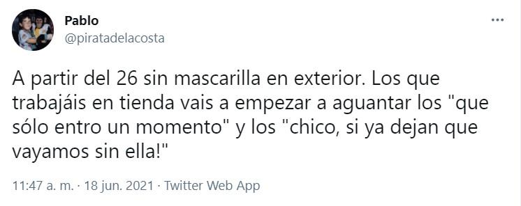 El tuit sobre las mascarillas que se ha vuelto viral - @piratadelacosta