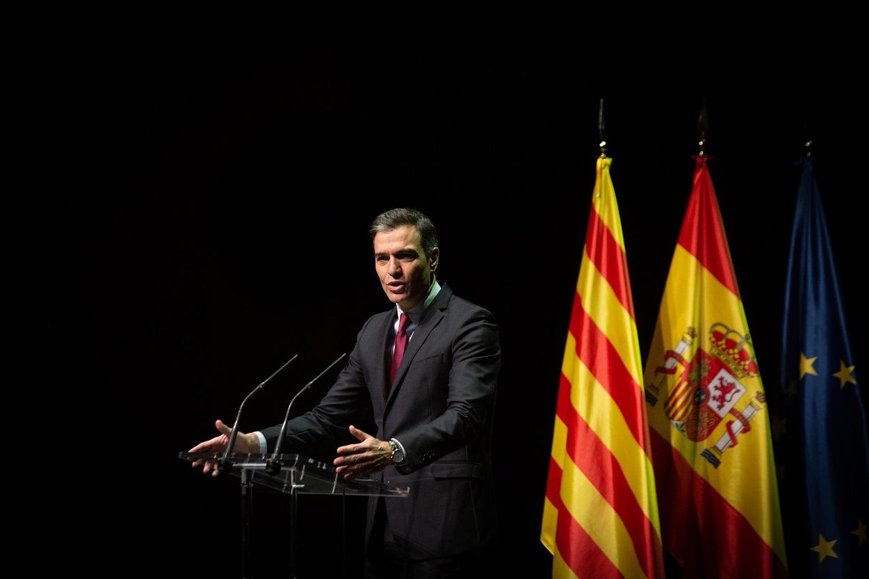 El presidente del Gobierno, Pedro Sánchez, defiende los indultos frente a empresarios catalanes. David Zorrakino / Europa Press