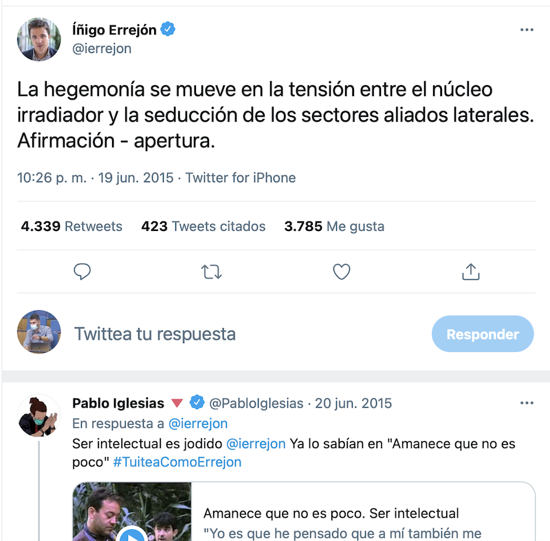 Tuit de Íñigo Errejón sobre hegemonia Tuit de Íñigo Errejón sobre hegemonia