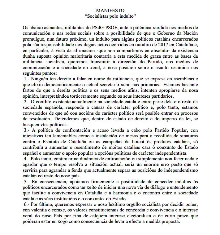 manifiesto Socialistas polo indulto