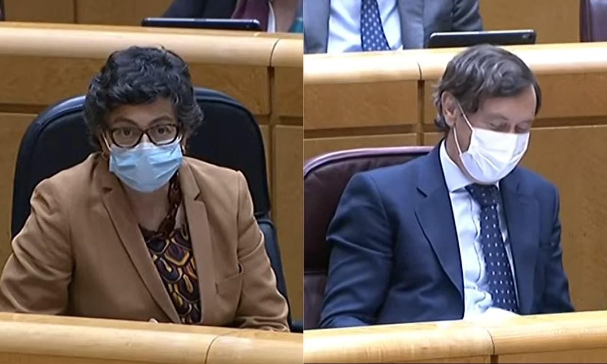Aracha González Laya y Rafael Herando en el Pleno del Senado.