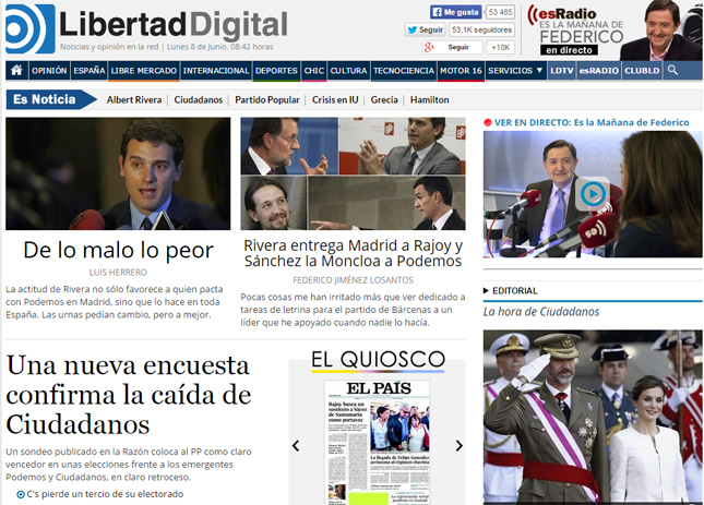 Losantos sigue su 'pataleta' contra Rivera por no apoyar a Aguirre en Madrid