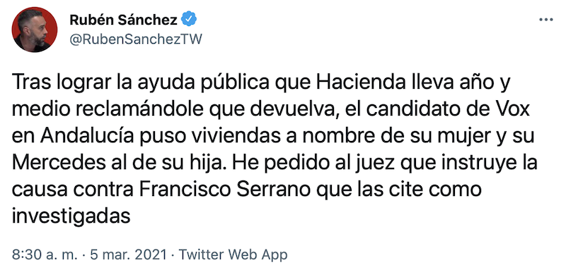Rubén Sánche habla del posible alzamiento de bienes del juez Serrano Rubén Sánche habla del posible alzamiento de bienes del juez Serrano
