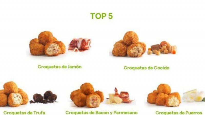 Los cinco sabores favoritos de croquetas en España. Fuente Oído Cocina Gourmet.