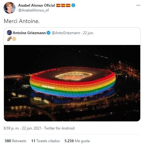 anabel alonso agradece a griezmann su gesto con el colectivo LGBTI