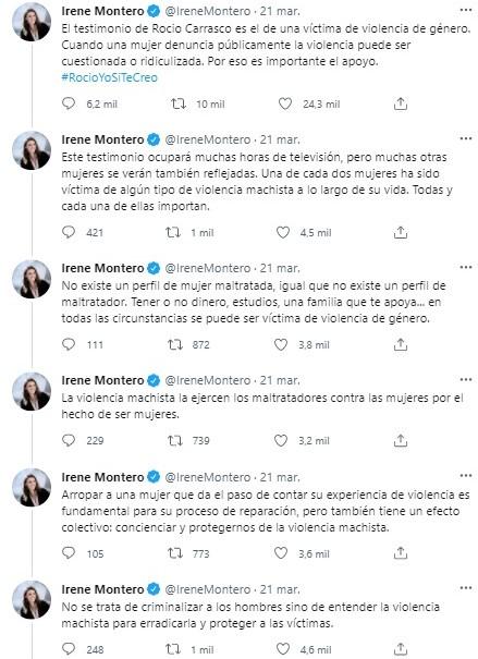 irene montero y su apoyo en redes a rocio carrasco