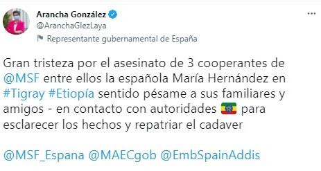 ministra de exteriores sobre española asesinada en Etiopía