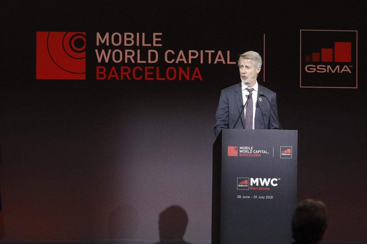El director general de GSMA, Mats Granryd, durante la cena inaugural del Mobile World Congress. Europa Press
