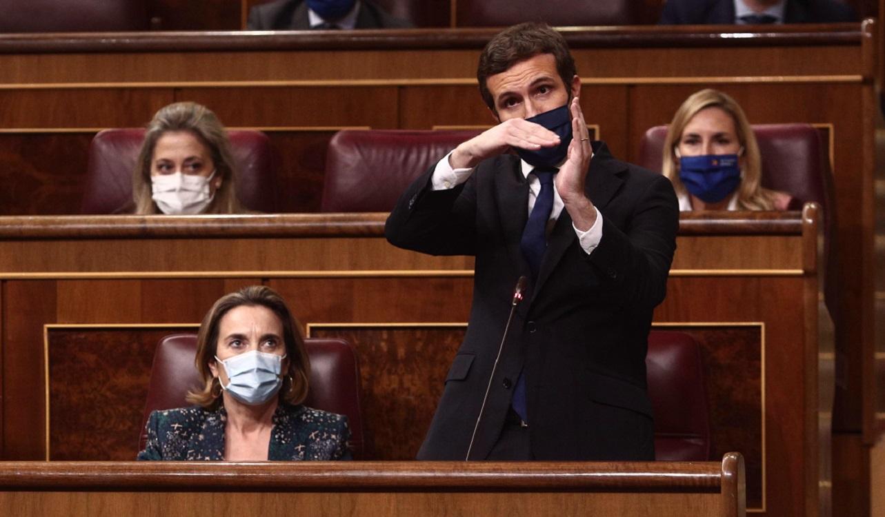 El presidente del PP, Pablo Casado, en una Sesión de Control al Gobierno. E. Parra. EP