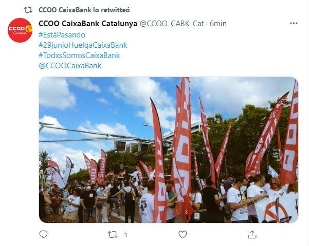 Captura manifestación CaixaBank CCOO. Twitter
