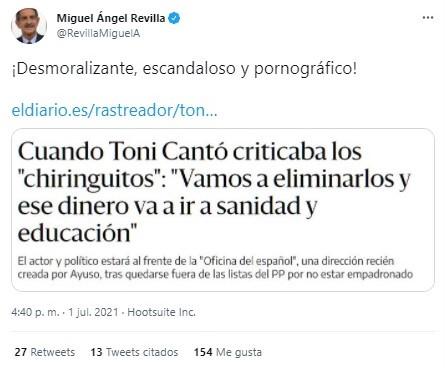 revilla tumba a toni cantó en twitter