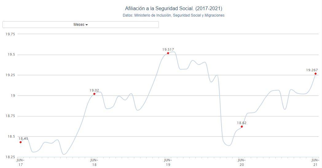 Gráfico afiliación Seguridad Social. Porcentual