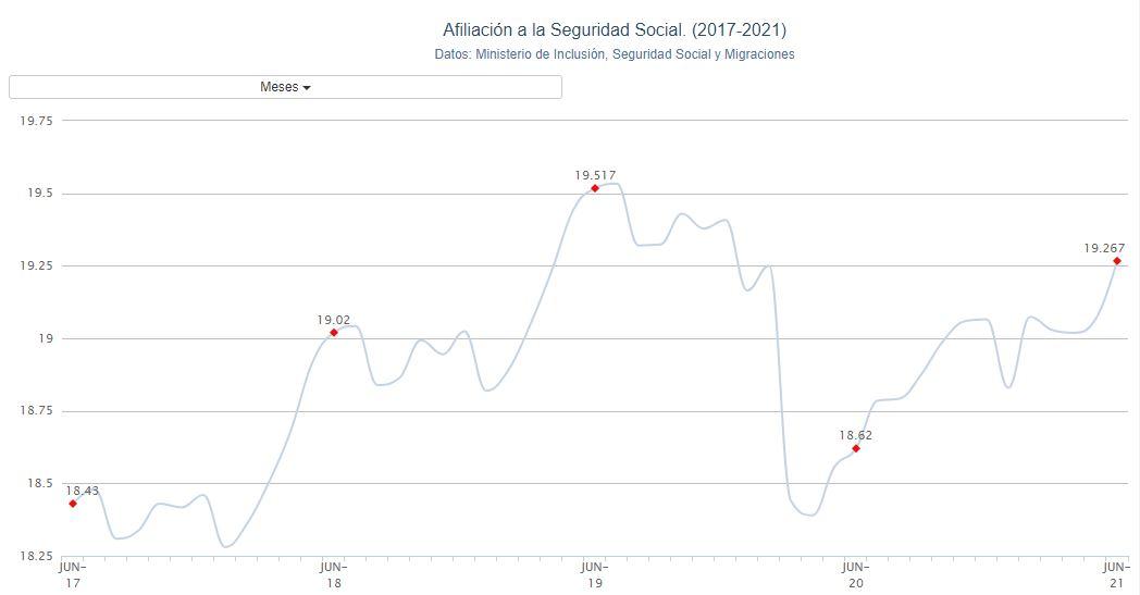 Gráfico afiliación Seguridad Social. Porcentual