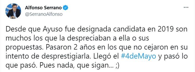 Alfonso Serrano en respuesta a Julia Otero   Twitter