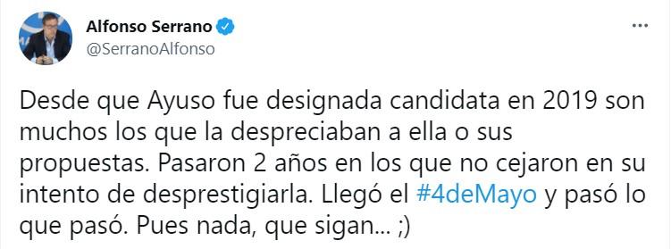 Alfonso Serrano en respuesta a Julia Otero Twitter