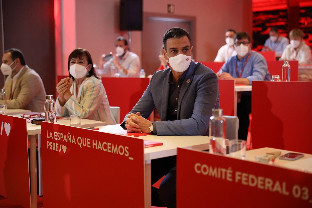 El presidente del Gobierno, Pedro Sánchez, minutos antes del inicio del Comité Federal del PSOE. Fernando Coto.