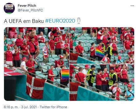 Las fotos de la retirada de la bandera LGTBI en el estadio de Bakú