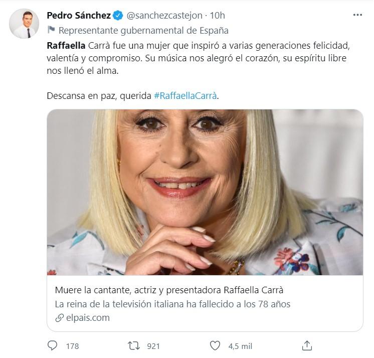 Pedro Sánchez se despide de Raffaella Carrà