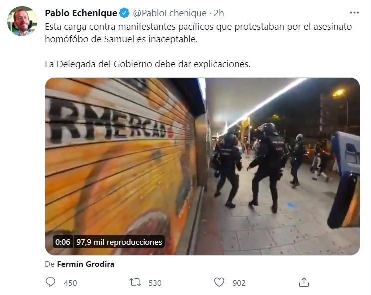 Pablo Echenique pide explicaciones por la actuación policial en Madrid Twitter