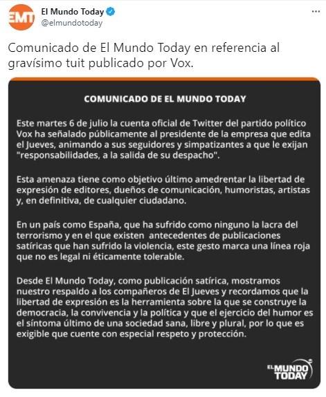 comunicado el mundo today comunicado el mundo today