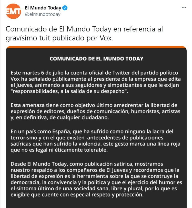 El Mundo Today defiende a 'El Jueves'   Twitter