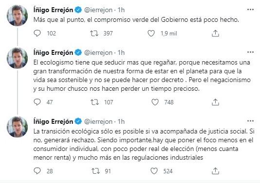 errejón reprende a sánchez por el consumo de carne