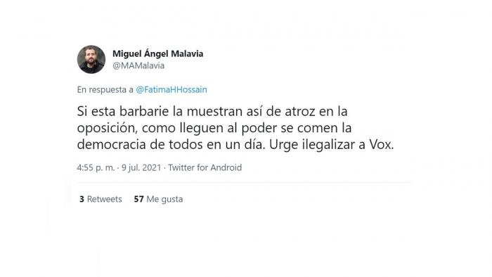 Mensaje de un 'tuitero' en defensa de Hossain. Twitter