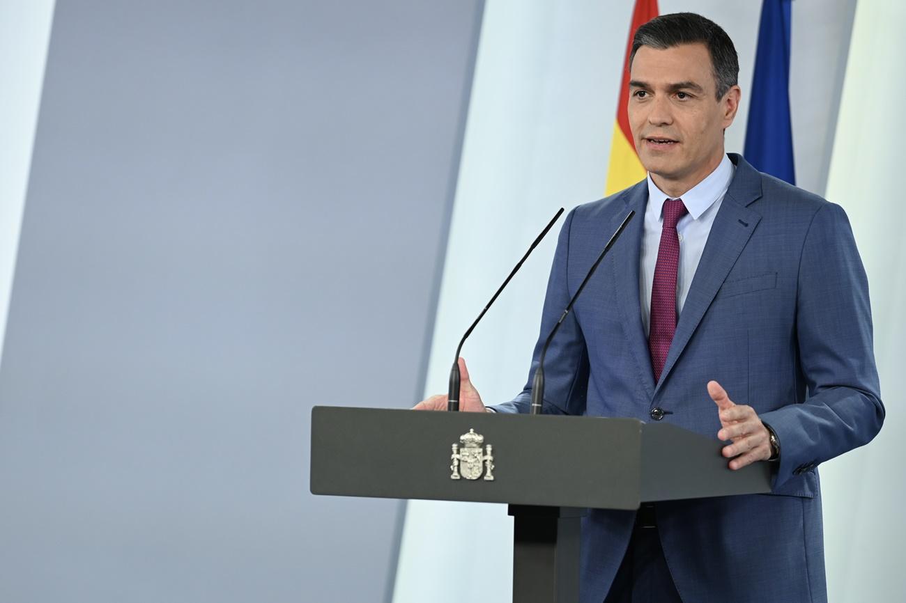 Pedro Sánchez durante la comparecencia para comunicar la remodelación de Gobierno
