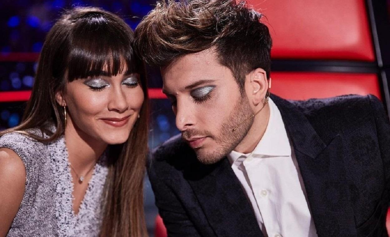 Blas Cantó y Aitana, en el programa 'La Voz Kids', con los ojos maquillados. Instagram