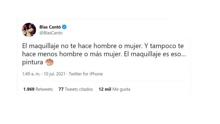 Mensaje de Blas Cantó tras las críticas por maquillarse. Twitter Mensaje de Blas Cantó tras las críticas por maquillarse. Twitter