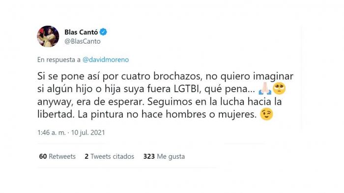 'Tuit' de Blas Cantó tras las críticas por maquillarse. Twitter 'Tuit' de Blas Cantó tras las críticas por maquillarse. Twitter
