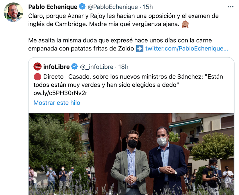 Captura de Twitter de Pablo Echenique
