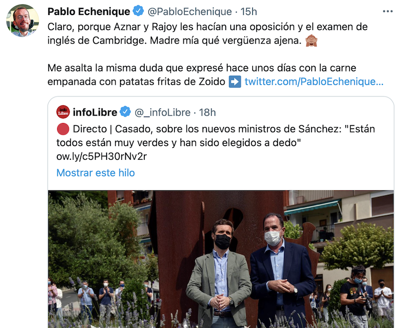 Captura de Twitter de Pablo Echenique Captura de Twitter de Pablo Echenique