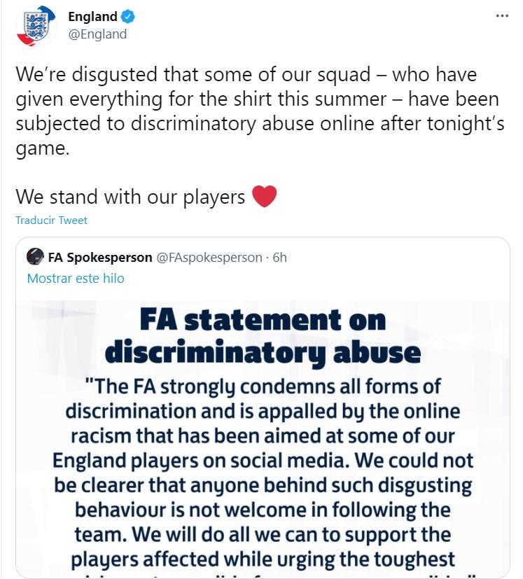 Tuit de repulsa seleccióon inglesa Twitter Tuit de repulsa seleccióon inglesa Twitter