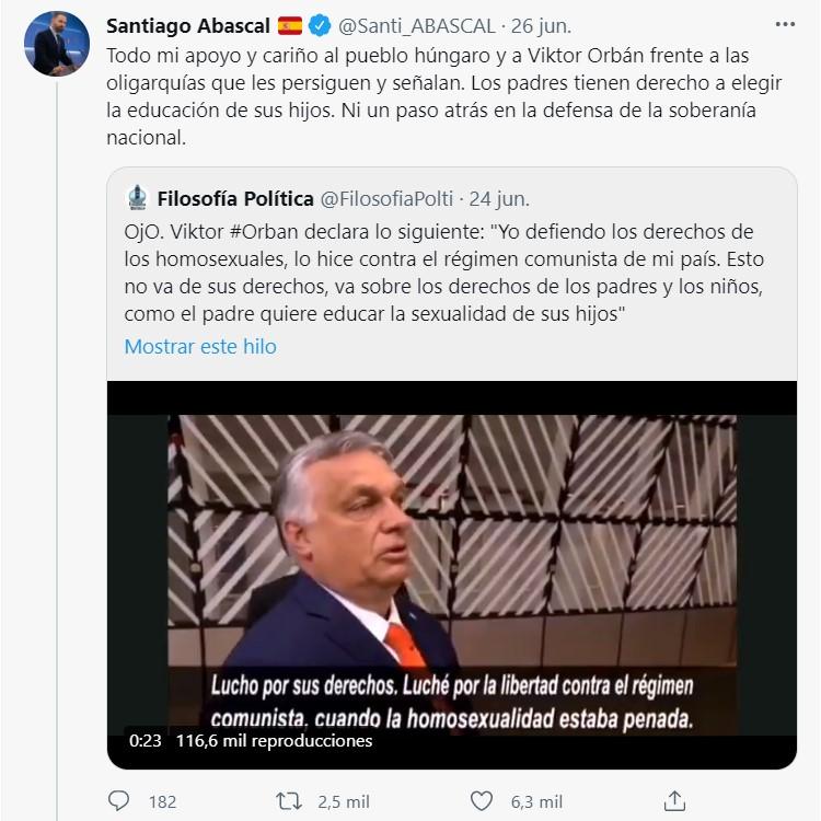 Santiago Abascal manda un mensaje a Orbán   Twitter