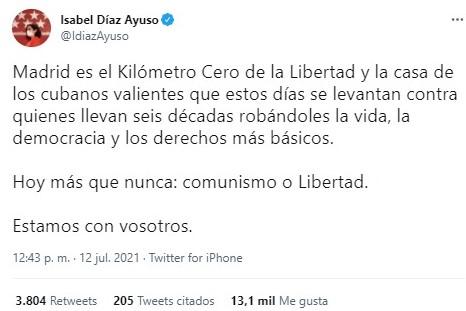 ayuso comunismo y libertad sobre Cuba