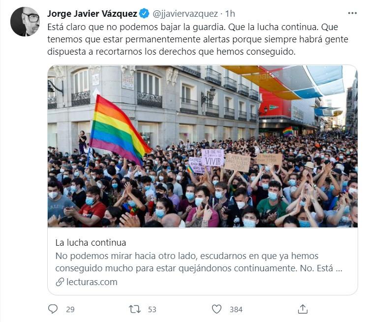 Jorge Javier ante el retroceso de los derechos LGTBIQ+ Twitter Jorge Javier ante el retroceso de los derechos LGTBIQ+ Twitter