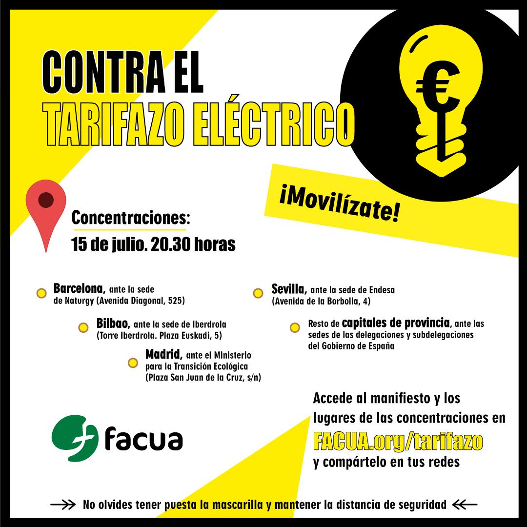 Cartel de FACUA para las movilizaciones por el 'tarifazo eléctrico'.