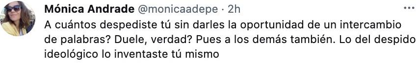 Tuit Mónica Andrade sobre Caño Tuit Mónica Andrade sobre Caño