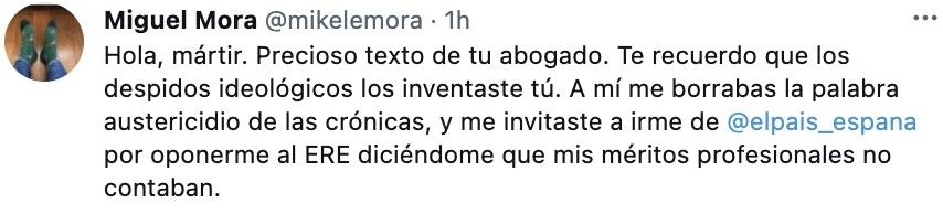 Tuit Miguel Mora sobre Caño