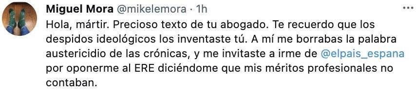 Tuit Miguel Mora sobre Caño Tuit Miguel Mora sobre Caño