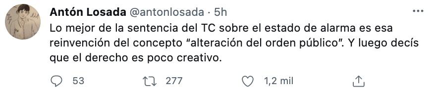 Tuit Antón Losada sobre el TC