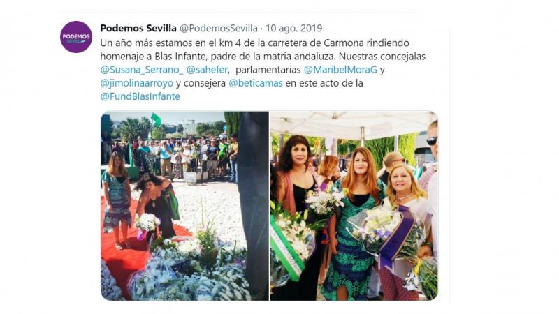 Mensaje publicado por Podemos Sevilla usando la palabra ''matria''. Twitter