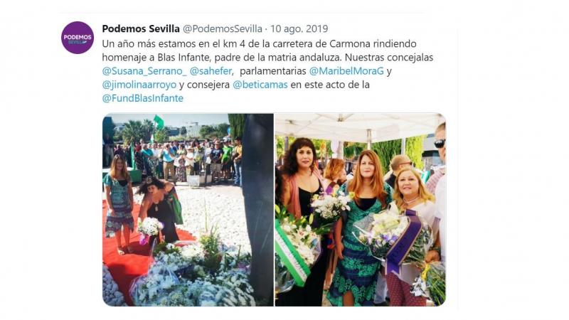 Mensaje publicado por Podemos Sevilla usando la palabra ''matria''. Twitter Mensaje publicado por Podemos Sevilla usando la palabra ''matria''. Twitter