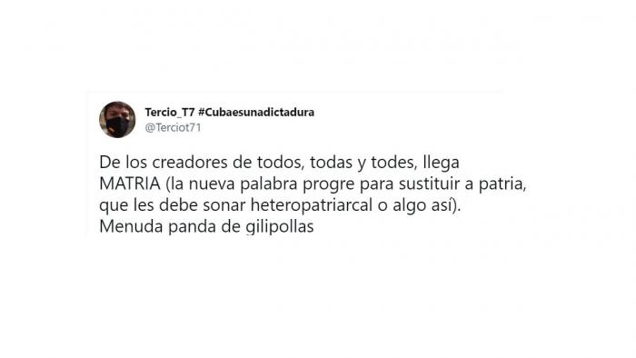 Mensaje de un tuitero, en referencia a la expresión 'matria' de Díaz. Twitter Mensaje de un tuitero, en referencia a la expresión 'matria' de Díaz. Twitter