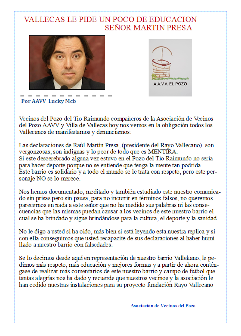 Comunicado contra Raúl Martín Presa. Twitter Comunicado contra Raúl Martín Presa. Twitter