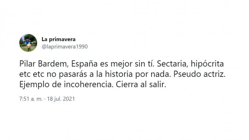 Un 'tuitero' celebra la muerte de Pilar Bardem. Twitter